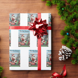 Kerstman in zonnebril Golfkar Tees het seizoen Cadeaupapier