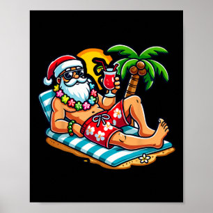 Kerstman in zwembroek Kerstmis in juli strand Poster