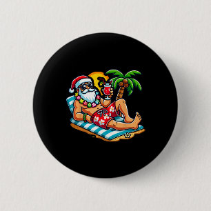 Kerstman in zwembroek Kerstmis in juli strand Ronde Button 5,7 Cm