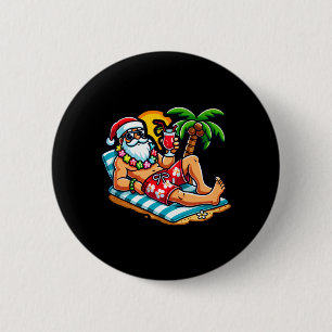 Kerstman in zwembroek zomer kerstfeest strandfeest ronde button 5,7 cm
