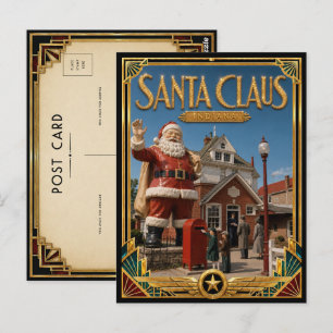 Kerstman Indiana Vintage Art Deco Gouden Tijdperk Briefkaart