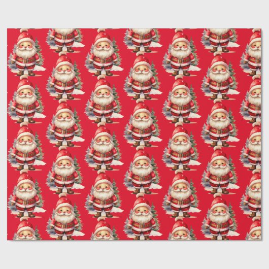  kerstman inpakpapier - rood (Vlak)