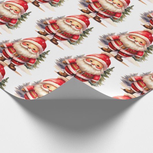 kerstman inpakpapier - wit (Hoek)