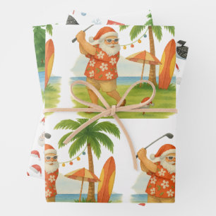 Kerstman is aan het golfen  inpakpapier vel