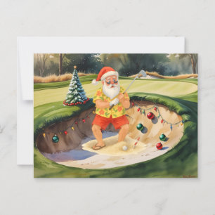 Kerstman is aan het golfen met Kerstmis in juli  Briefkaart