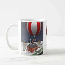 Kerstman is gearriveerd met een heteluchtballon koffiemok