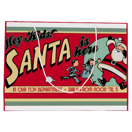 Kerstman is hier Retro Kerst Gift Bag Groot Cadeauzakje (Achterkant)