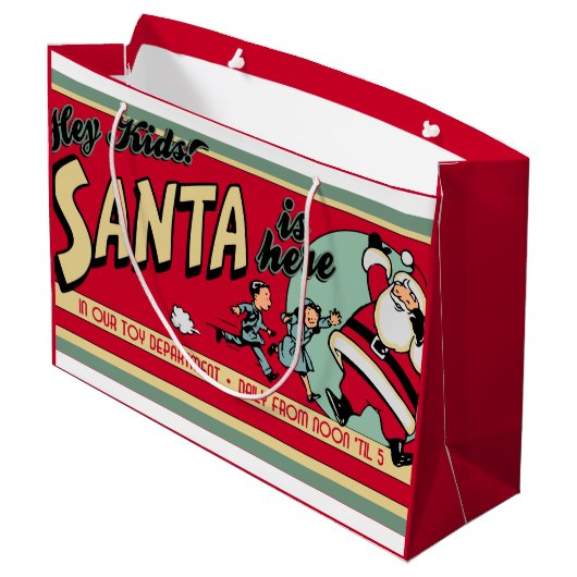 Kerstman is hier Retro Kerst Gift Bag Groot Cadeauzakje (Achterkant Gekanteld)