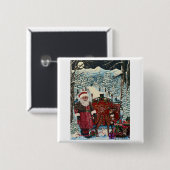 Kerstman is klaar voor vertrek vierkante button 5,1 cm (Voorkant /achterkant)