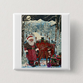 Kerstman is klaar voor vertrek vierkante button 5,1 cm