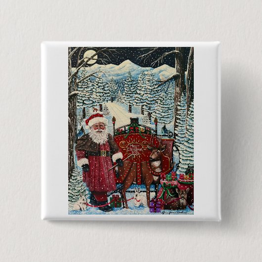 Kerstman is klaar voor vertrek vierkante button 5,1 cm (Voorkant)