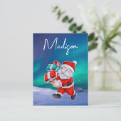Kerstman is onderweg naar het noorderlicht kerst briefkaart (Staand voorkant)