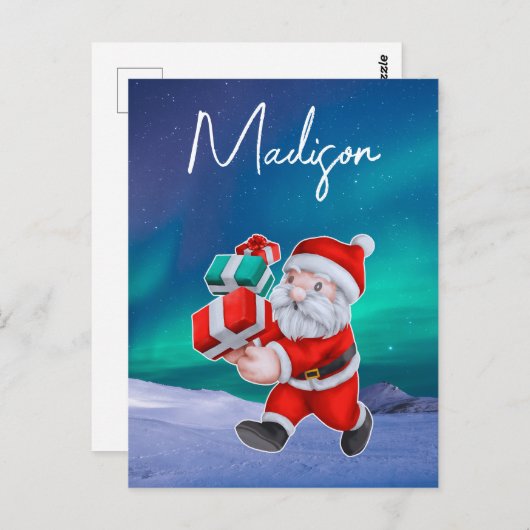 Kerstman is onderweg naar het noorderlicht kerst briefkaart (Voorkant / Achterkant)