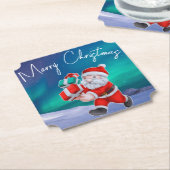 Kerstman is onderweg naar het noorderlicht kerst kartonnen onderzetters (Gekanteld)