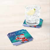 Kerstman is onderweg naar het noorderlicht kerst kartonnen onderzetters (Insitu)