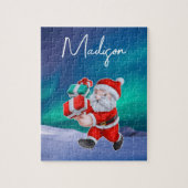 Kerstman is onderweg naar het noorderlicht kerst legpuzzel (Verticaal)