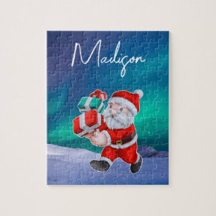 Kerstman is onderweg naar het noorderlicht kerst legpuzzel