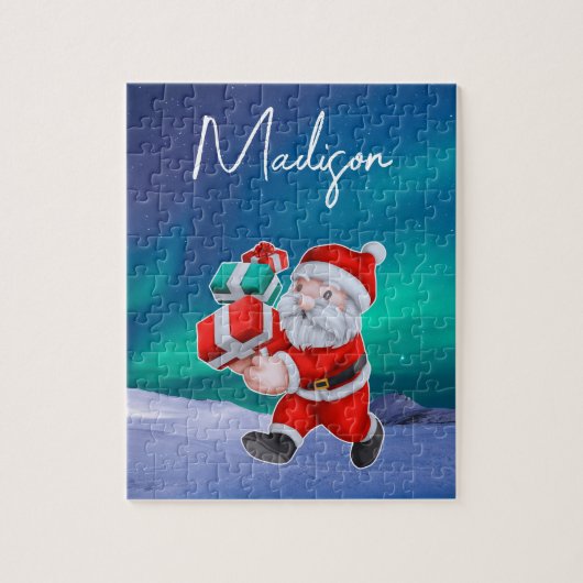 Kerstman is onderweg naar het noorderlicht kerst legpuzzel (Verticaal)