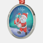 Kerstman is onderweg naar het noorderlicht kerst metalen ornament (Links)