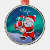 Kerstman is onderweg naar het noorderlicht kerst metalen ornament (Voorkant)