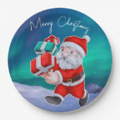 Kerstman is onderweg naar het noorderlicht kerst papieren bordje (Voorkant)