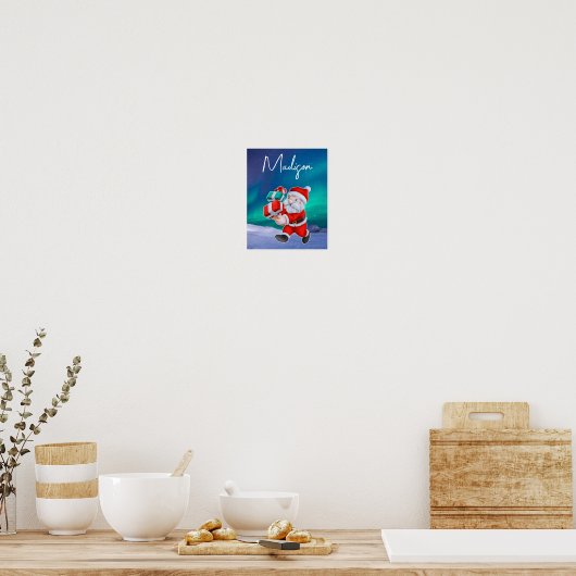 Kerstman is onderweg naar het noorderlicht kerst poster (Keuken)