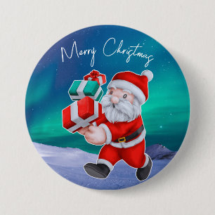 Kerstman is onderweg naar het noorderlicht kerst ronde button 7,6 cm