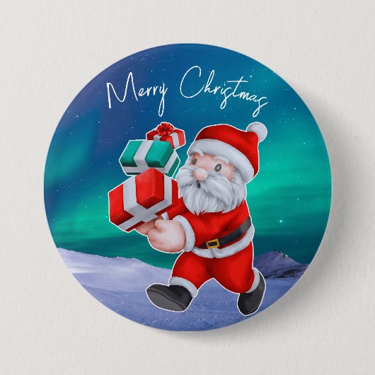 Kerstman is onderweg naar het noorderlicht kerst ronde button 7,6 cm (Voorkant)
