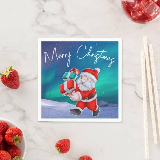 Kerstman is onderweg naar het noorderlicht kerst servet (Insitu)