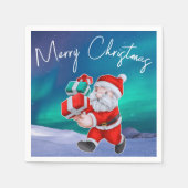 Kerstman is onderweg naar het noorderlicht kerst servet (Voorkant)