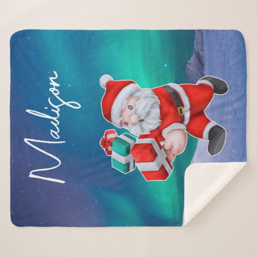 Kerstman is onderweg naar het noorderlicht kerst sherpa deken (Voorkant (horizontaal))
