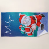 Kerstman is onderweg naar het noorderlicht kerst strandlaken (Voorkant)