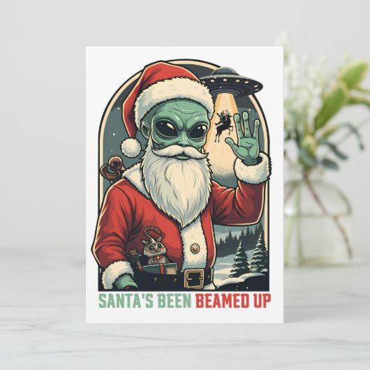 Kerstman is ontvoerd door een UFO Feestdagenkaart (Staand voorkant)