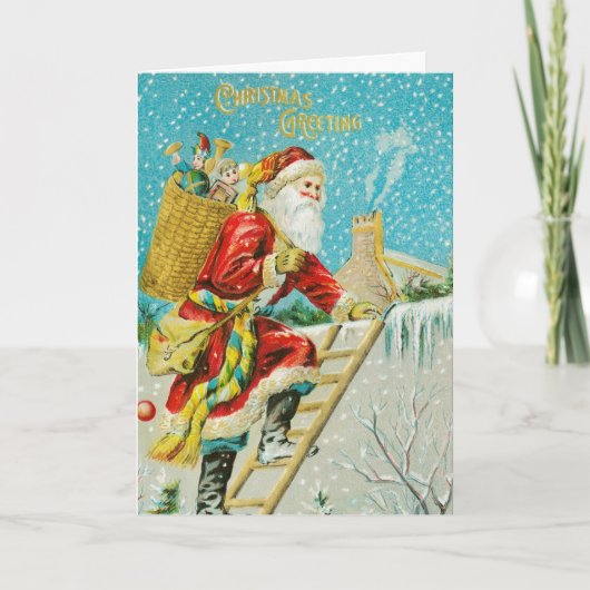  kerstman is op de Dak Kerst Kaart (Voorkant)