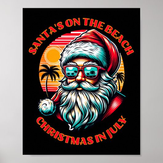 Kerstman is op het strand. Kerstmis in juli.  Poster (Voorkant)