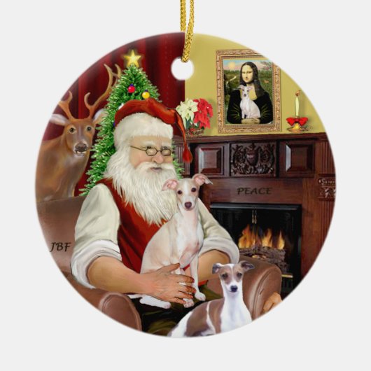 Kerstman - Italiaanse Windhond (TWEE) Keramisch Ornament (Voorkant)