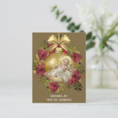 Kerstman Jezus in Manger Floral Ornament Briefkaart (Staand voorkant)