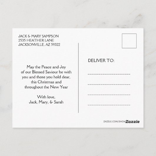 Kerstman Jezus in Manger Floral Ornament Briefkaart (Achterkant)