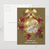 Kerstman Jezus in Manger Floral Ornament Briefkaart (Voorkant / Achterkant)