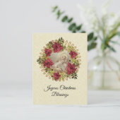 Kerstman Jezus in Manger Floral Pointsettia Briefkaart (Staand voorkant)