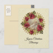 Kerstman Jezus in Manger Floral Pointsettia Briefkaart (Voorkant / Achterkant)