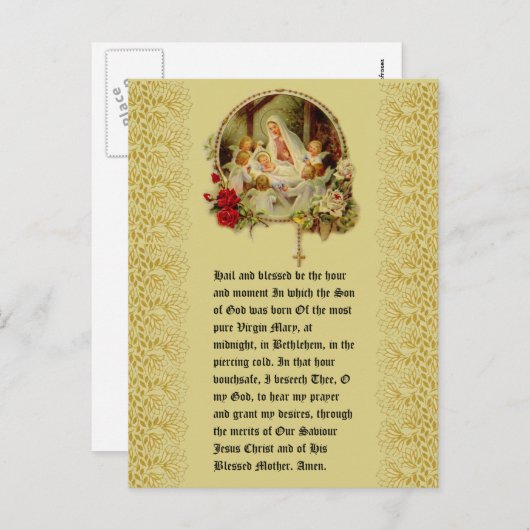 Kerstman Jezus in Manger Floral Pointsettia Briefkaart (Voorkant / Achterkant)