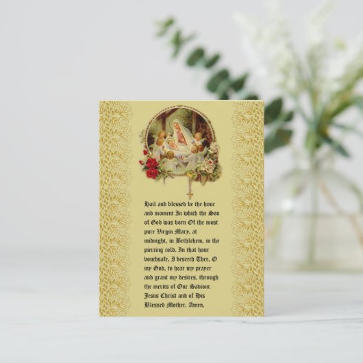 Kerstman Jezus in Manger Floral Pointsettia Briefkaart (Staand voorkant)