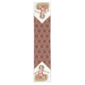 Kerstman Jezus in Manger Gold Maroon Korte Tafelloper (Voorkant)