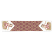 Kerstman Jezus in Manger Gold Maroon Korte Tafelloper (Horizontaal)