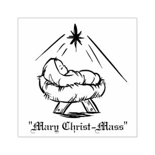 Kerstman Jezus in Manger "Mary Christus-Mass" Rubberstempel