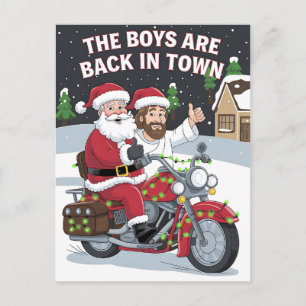 Kerstman Jezus op een motorfiets Funny Xmas Briefkaart