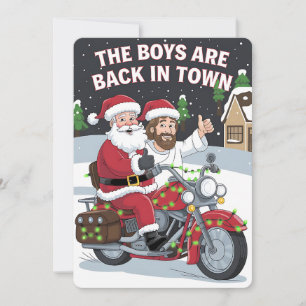 Kerstman Jezus op een motorfiets Funny Xmas Kaart