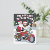 Kerstman Jezus op een motorfiets Grappige Kerstmis Briefkaart (Staand voorkant)