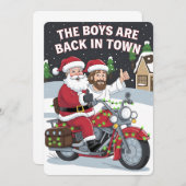 Kerstman Jezus op een motorfiets Grappige Kerstmis Kaart (Voorkant / Achterkant)